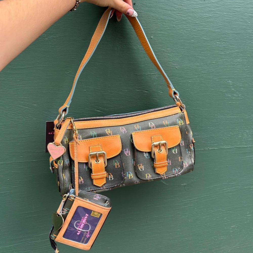 Y2K Dooney & Bourke Rainbow DB Monogram Cargo Shoulder Bag Matching Wallet